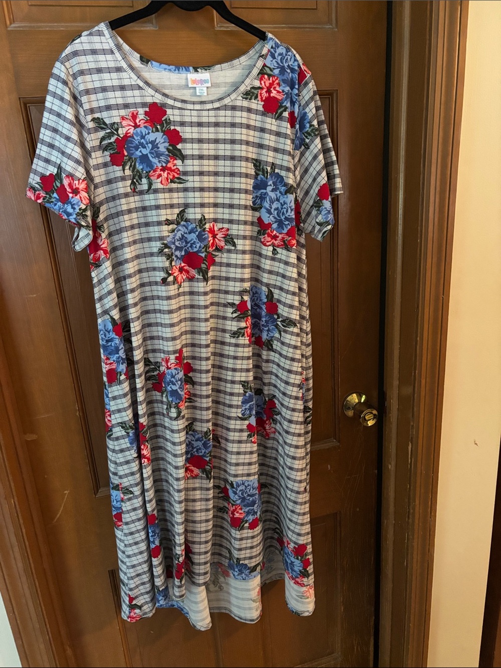 LuLaRoe Plaid Floral Casual Dress - Blue & Red